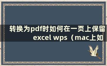 转换为pdf时如何在一页上保留excel wps（mac上如何在转换为pdf时保留excel在一页上）